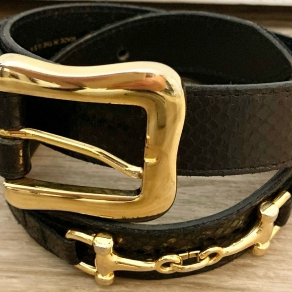 ESCADA Women’s Gold Tone Hardware Horse Bit Black Snake Skin Belt Size Large main image 6